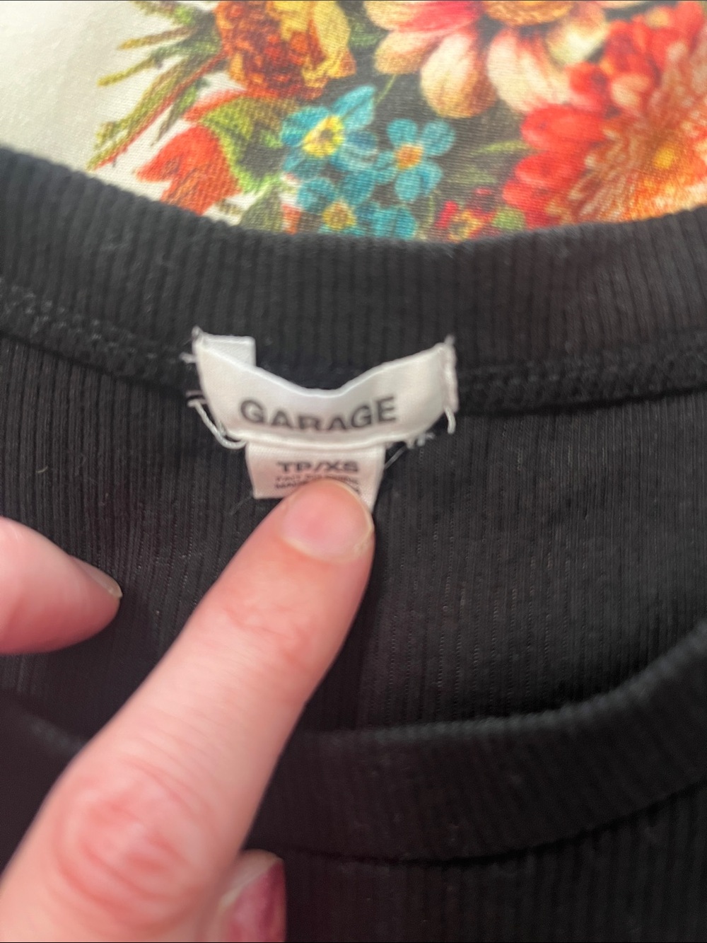 Garage Black Ribbed Tee with Rhinestone Hem - Picture 2 of 4